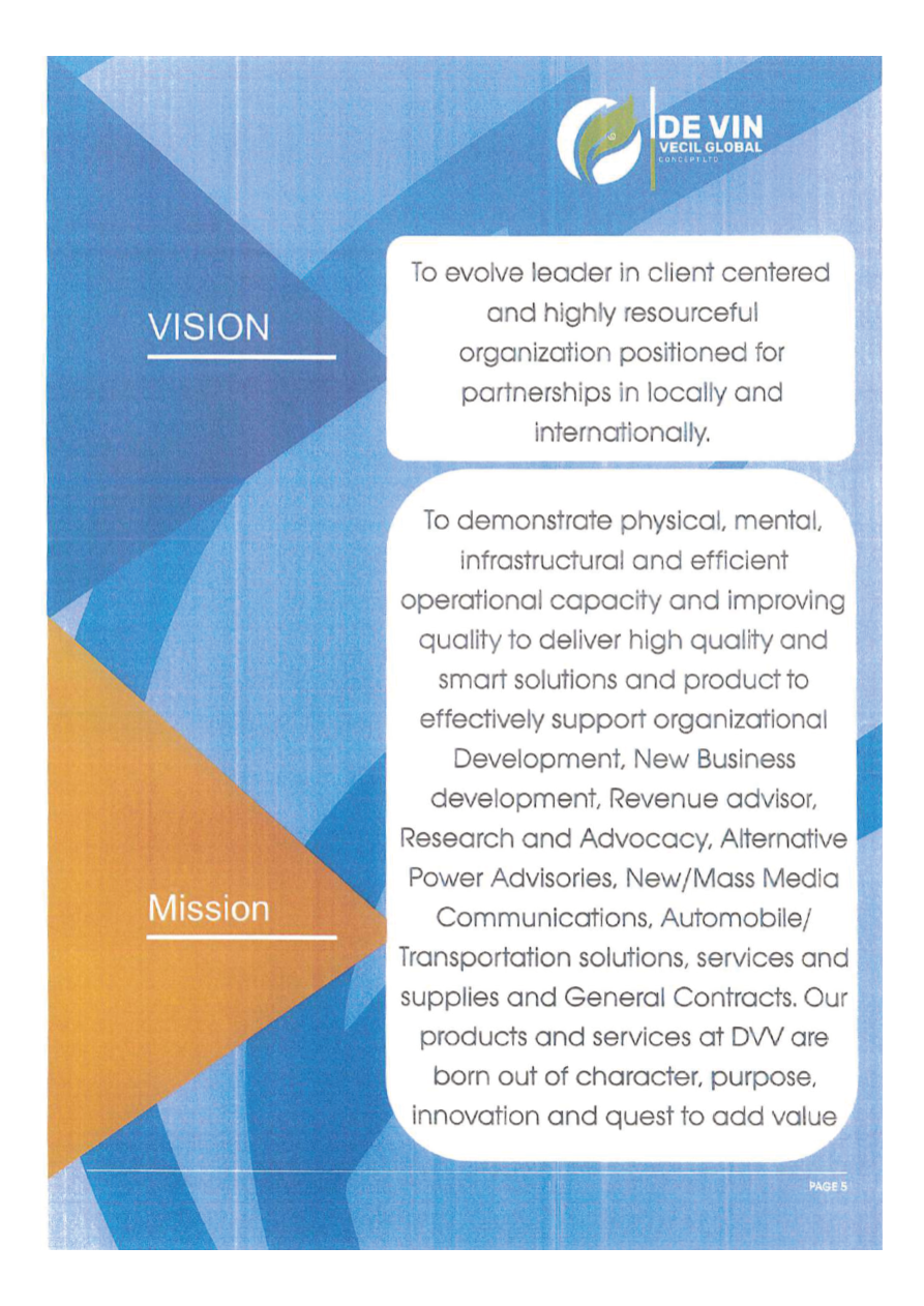 Vision and mission from company profile